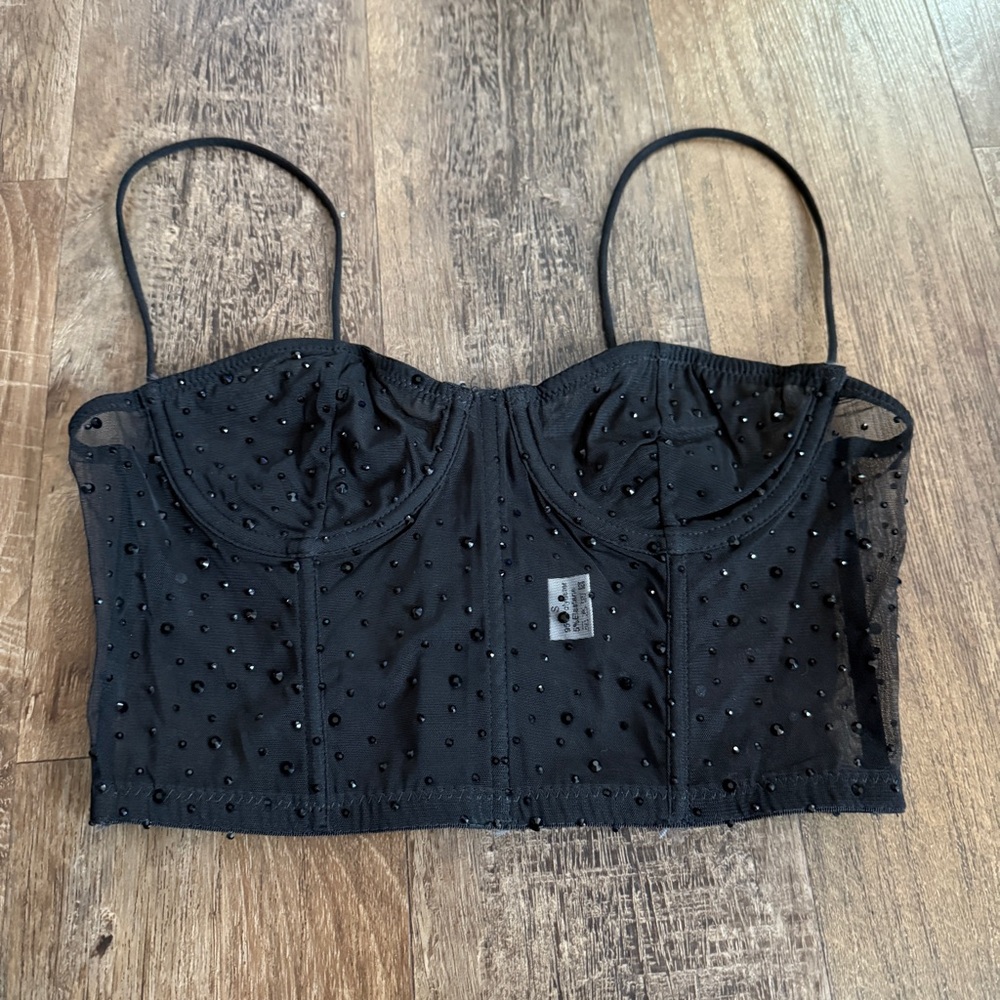Fairy Goth bling black bustier lingerie bra top Small
